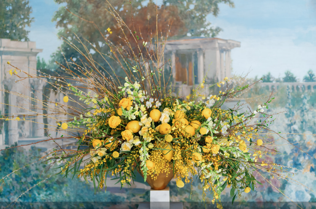 Art in Bloom DC, dazzling yellow arrangement using lemons 